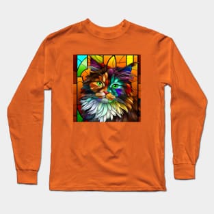 Multi-Colored Stained Glass Cat Long Sleeve T-Shirt